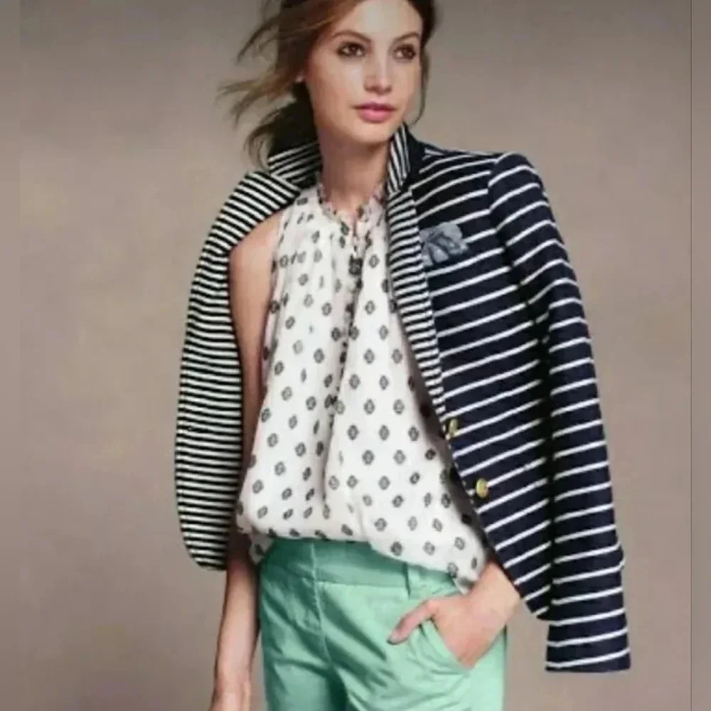 J.Crew Schoolboy Blazer Navy/White Striped Preppy Academia Nautical  2 NWOT